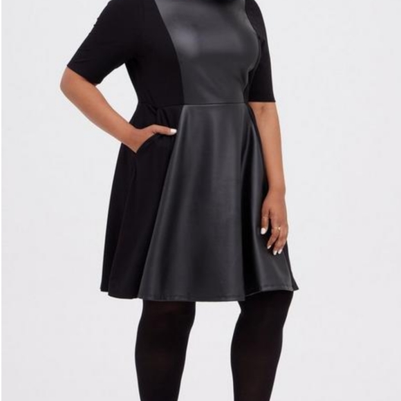 Skater Dress - Luxe Ponte Coated Black - Picture 1 of 10